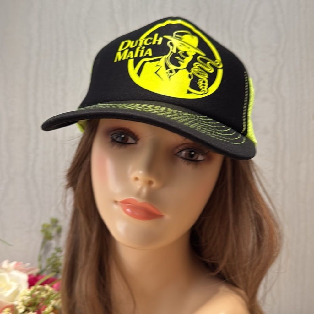 Dutch Bros Dutch Mafia Snap Back Mesh Cap Hat Unisex Neon Green Black OSFM